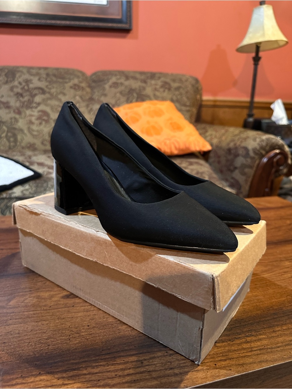 Anne Klein Blanchett Classic Black Pointed-Toe Block Heel Pumps